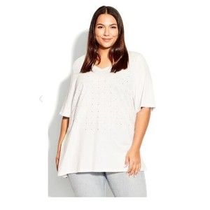 Women's Plus Size Sparkling Stars Top - White | AVENUE   Size 22 / 24
